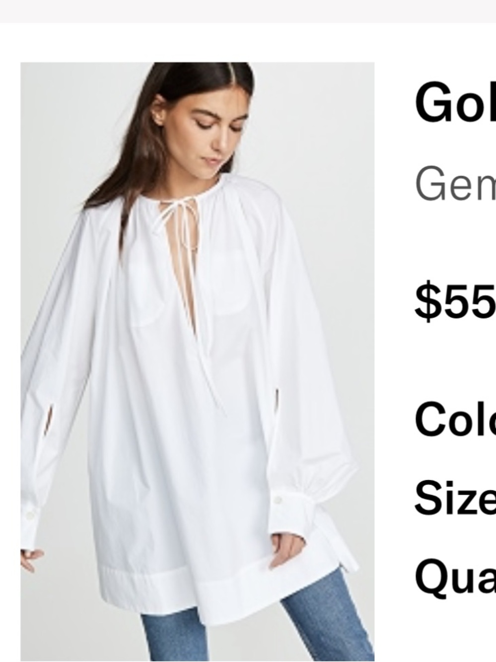 Golden Goose Gemma Oversized White Tie-Neck Blouse